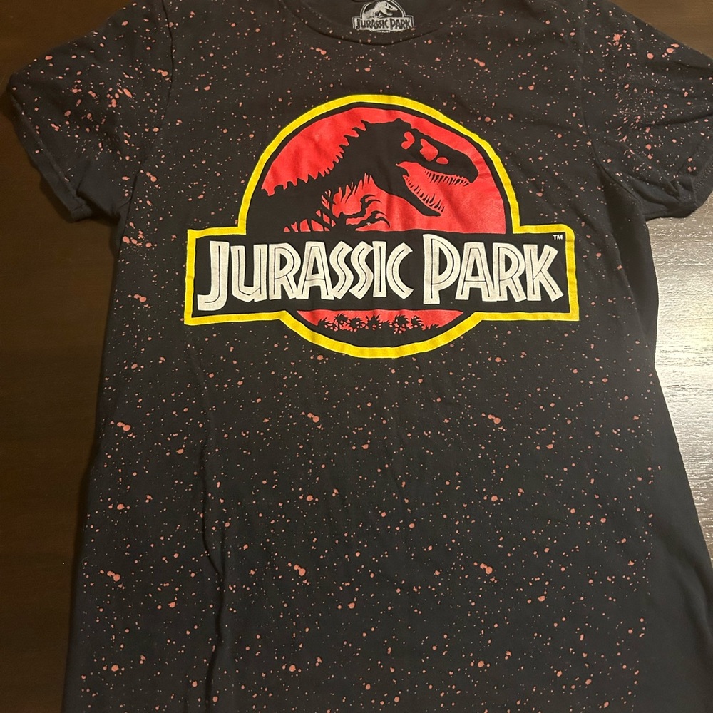 Jurassic Park Logo Black Splatter Short Sleeve Shirt Size S Men’s